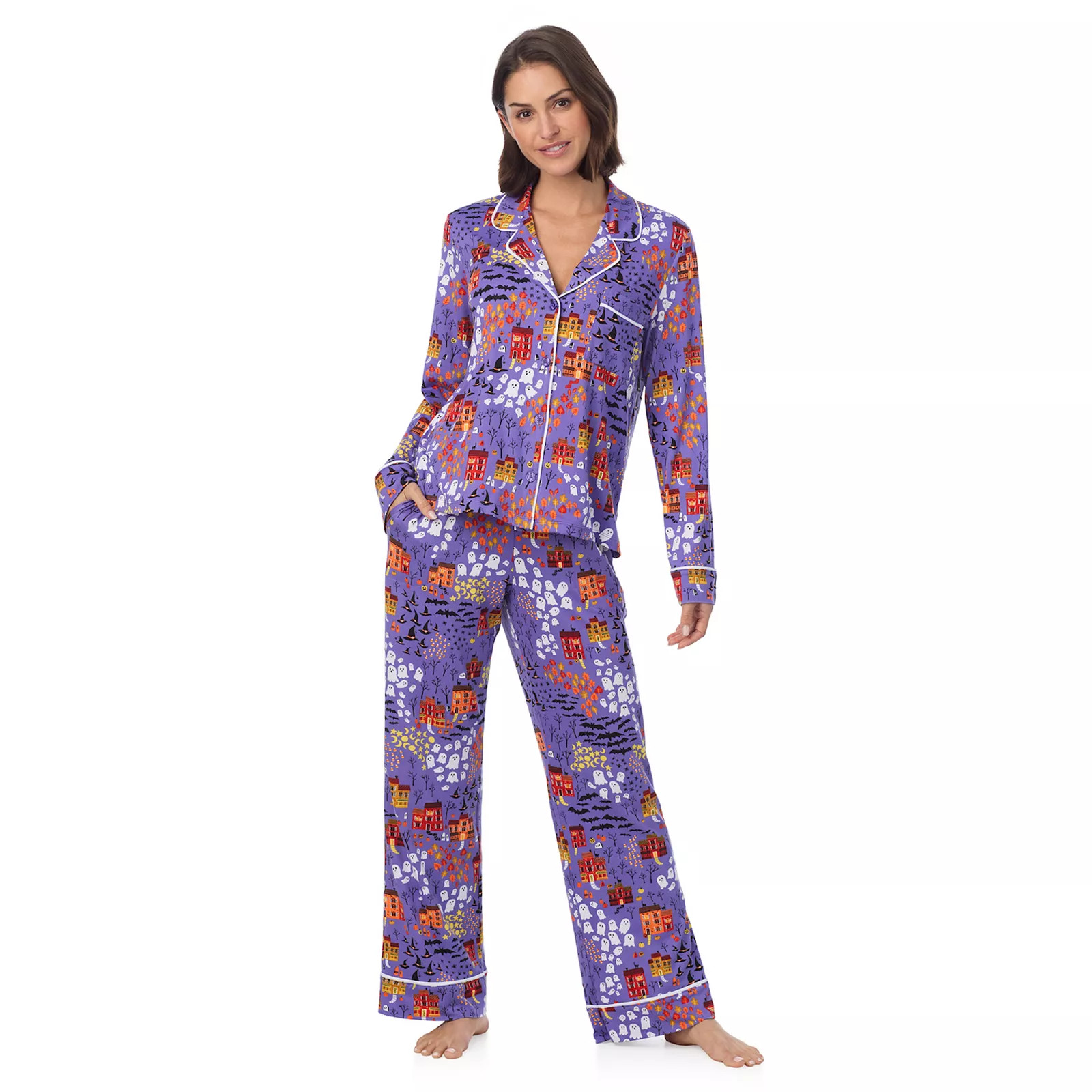 Women's Beauty Sleep Social Halloween 2-Piece Cozy Notch Long Sleeve Pajama Top & Pajama Pants Se... | Kohl's