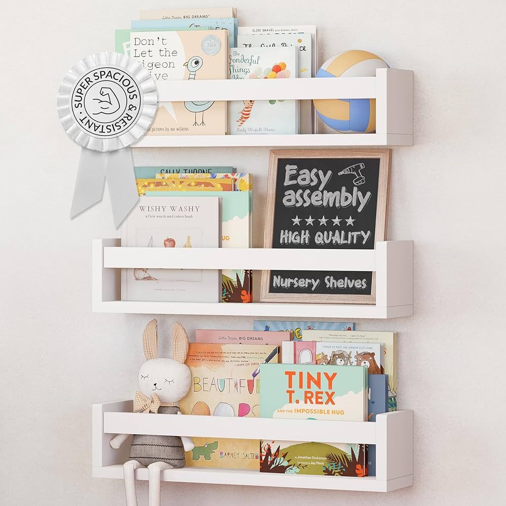 NATURE SUPPLIES Set of 3 White Floating Shelves for Wall, Kids Bookshelf for Bedroom, Book Shelf ... | Amazon (US)