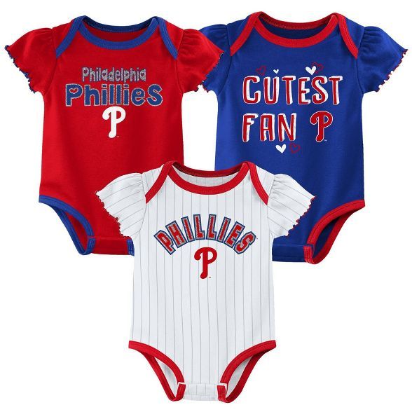MLB Philadelphia Phillies Baby Girls' 3pk Bodysuit Set | Target