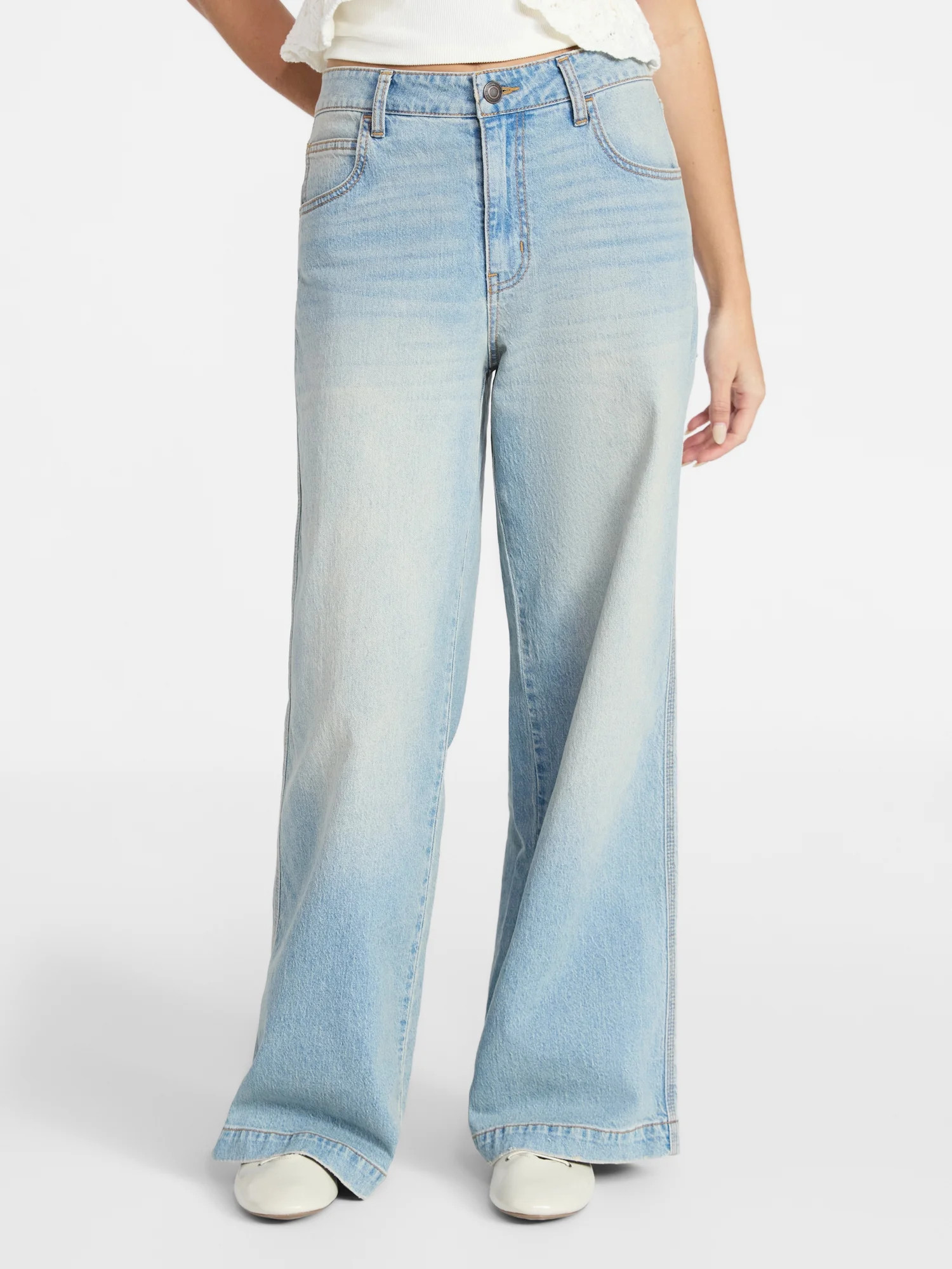 No Boundaries Mid-Rise Baggy Wide Leg Jeans, 31" Inseam, Women's 00-18 | Walmart (US)