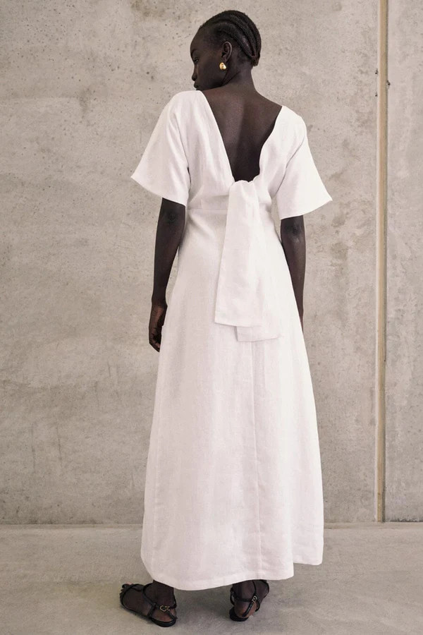 LYNDAL WHITE LINEN MIDI DRESS | DISSH