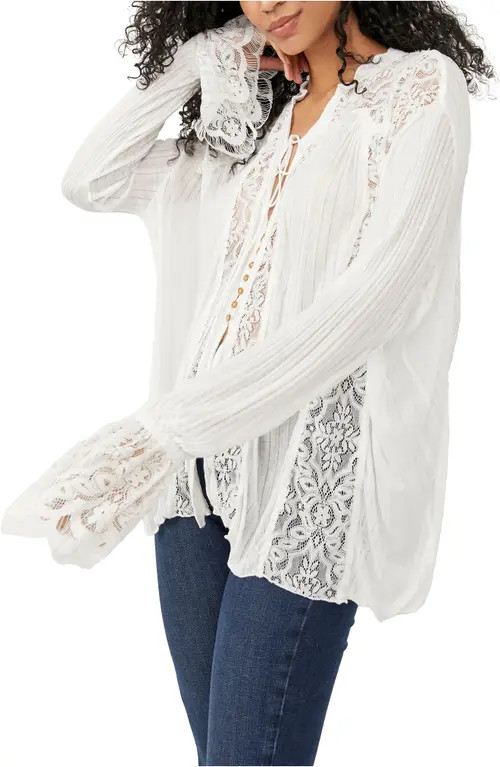 Free People Georgia Eyelash Lace Tunic Top in Bright White at Nordstrom, Size Medium | Nordstrom
