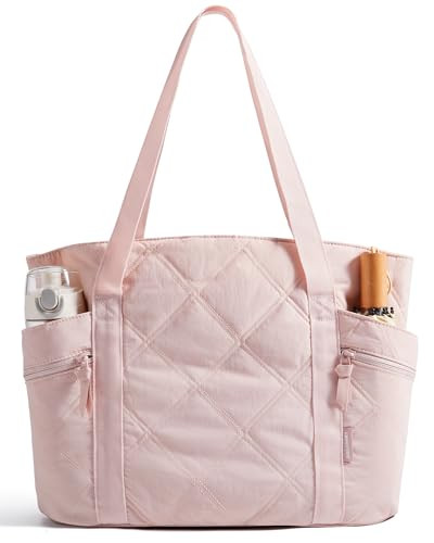 BAGSMART Crush Tote Bag for Women, 20L Puffer Work Tote with Zipper, Travel Essentials Quilted Nurse Hospital Bag, Pink | Amazon (US)