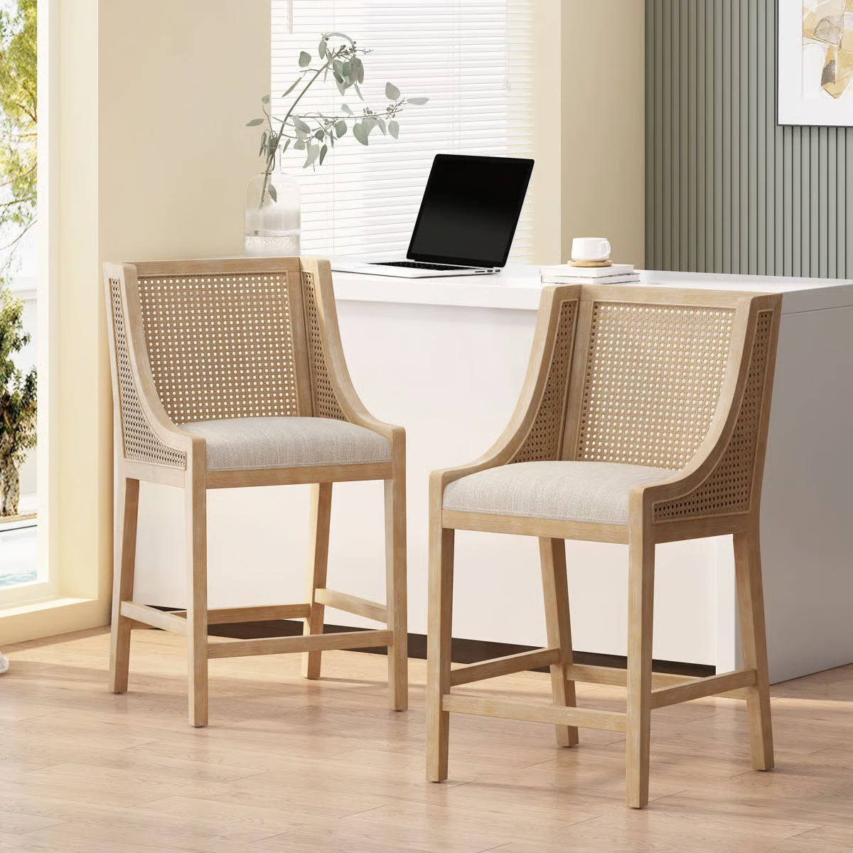 Lonny Upholstered Counter Stool with Solid Wood Frame (Set of 2) | Wayfair North America