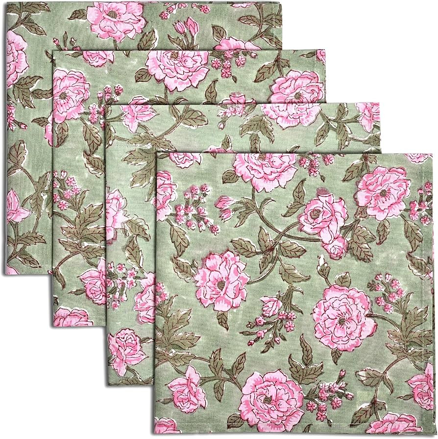 CPC Cloth Napkins 100% Cotton Set of 4 Reusable Napkins, Indian Block Print Toile Floral Dinner N... | Amazon (US)