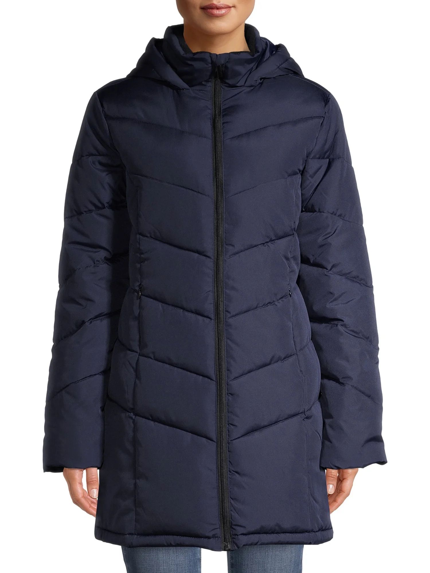 Big Chill Women's Chevron Quilted Puffer Jacket with Hood, Sizes S-XL | Walmart (US)