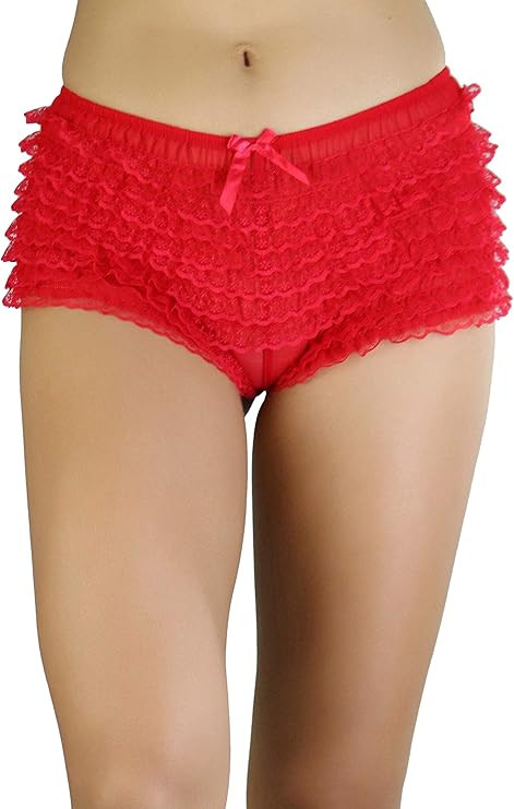 ToBeInStyle Women's Micromesh Lace Ruffle Tanga Shorts | Amazon (US)