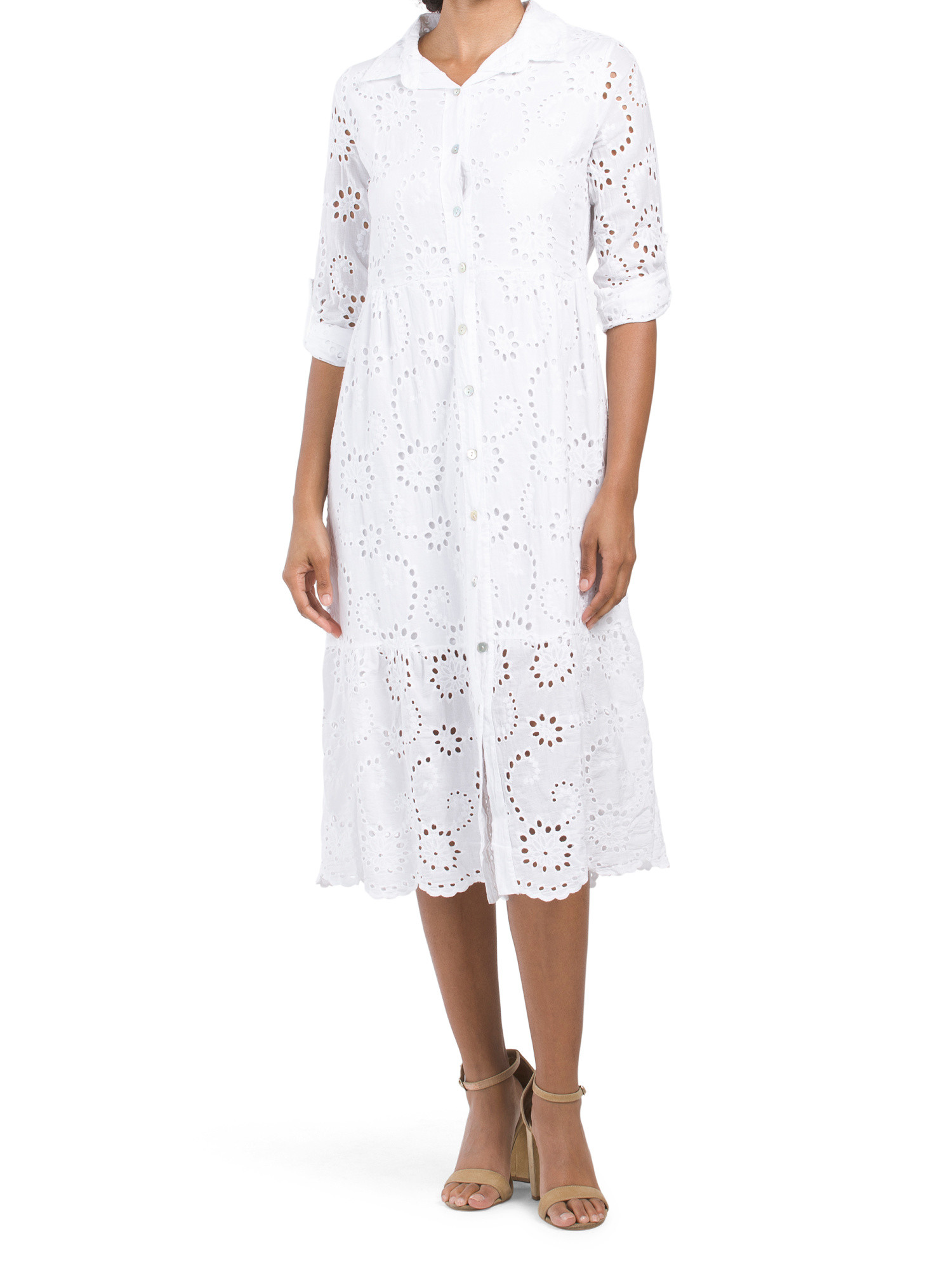 Made In Italy Eyelet Roll Tab Shirt Dress | TJ Maxx