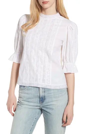 Women's Hinge Embroidered Lace Top, Size XX-Small - White | Nordstrom