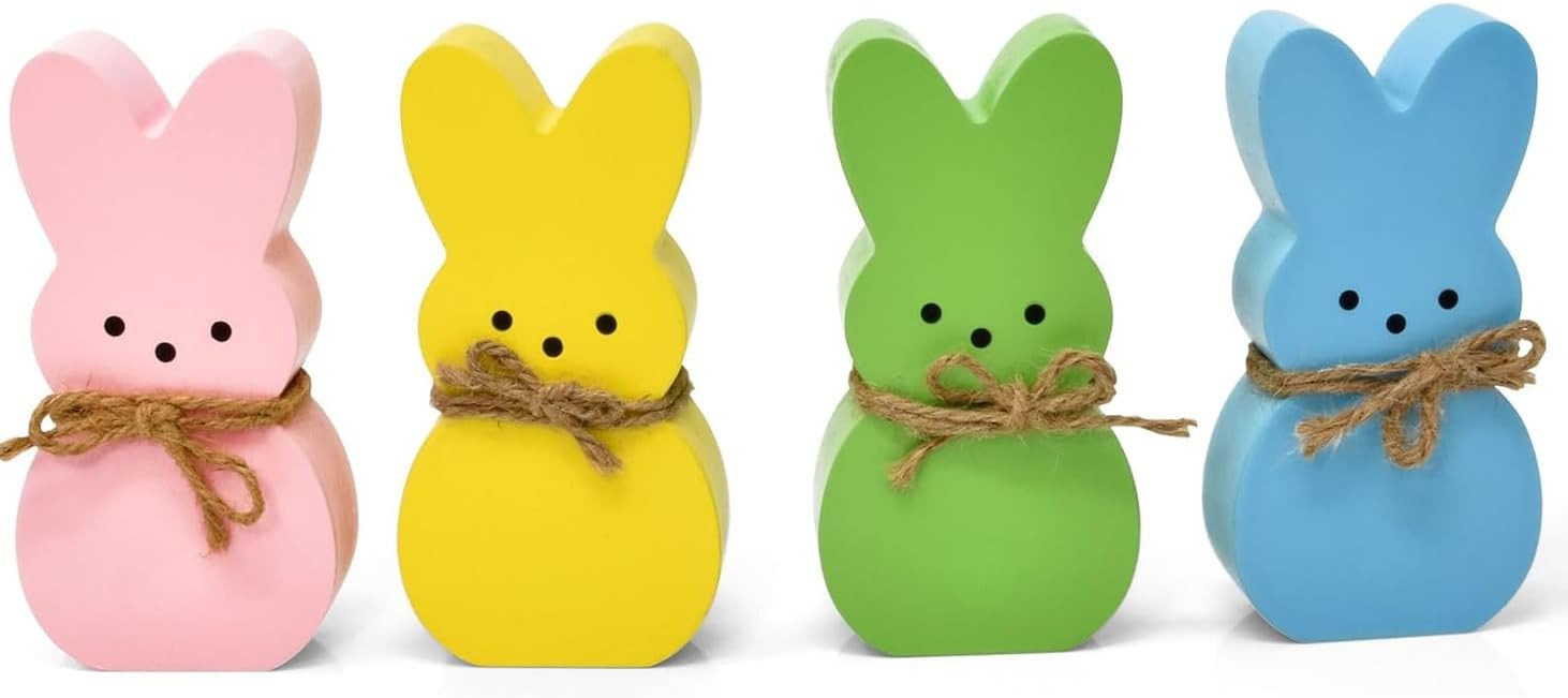 Easter Decorations, Himmel 4PCS Easter Peeps Decor, Easter Wooden Signs for Tiered Tray, Easter T... | Amazon (US)