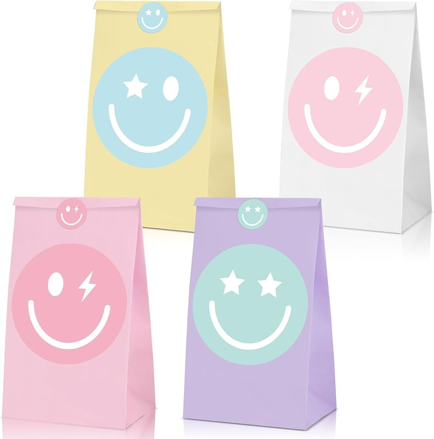 ZOIIWA 24Pcs Preppy Party Favor Pastel Smile Face Goodie Bags with Stickers Smile Face Gift Candy... | Amazon (US)