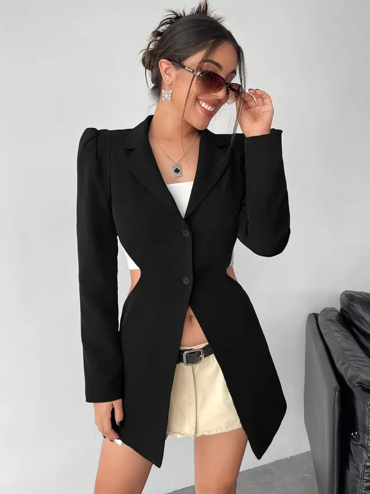 SHEIN Privé Cut Out Waist Single Breasted Blazer | SHEIN
