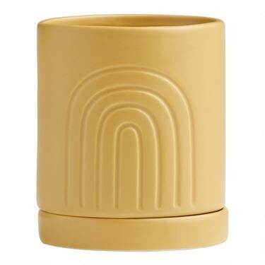 Matte Ochre Ceramic Arch Planter With Tray | World Market