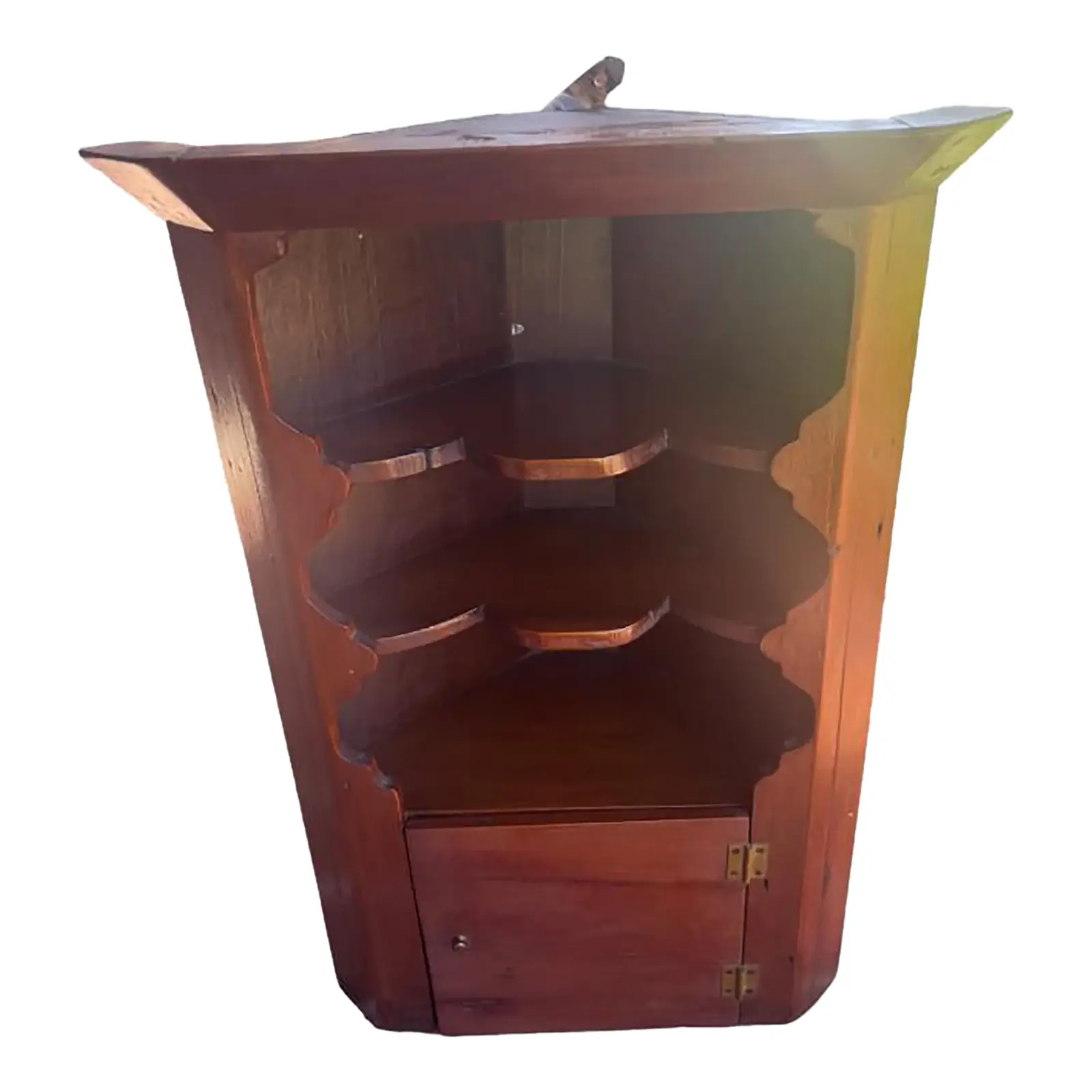 1950s Vintage Wooden Corner Wall Cabinet With Shelves and a Door | Chairish