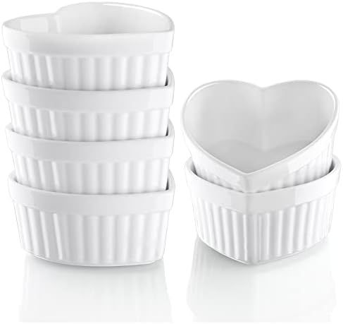 Creme Brulee Ramekins 4 oz Oven Safe, ALELION Heart Shaped Porcelain Ramekins for Baking, Souffle... | Amazon (US)
