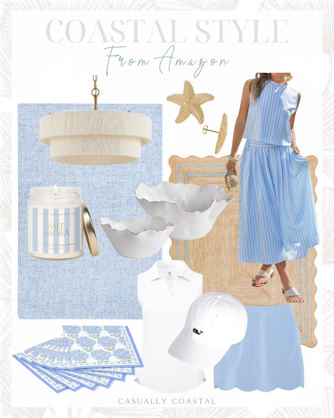 Coastal Style From Amazon 

Amazon home decor, Amazon rug, coastal rug, neutral rug, blue rug, coastal candle, costal napkins, coastal earrings, Amazon chandelier, Amazon two piece set, coastal outfit, coastal bowls, rattan chandelier, sweet water decor salt and sea candle, scalloped jute runner, 5x8 blue rug, wool area rug, striped sleeveless tank and skirt set, starfish statement earrings, spring outfit, vineyard vines scallop skirt, sleeveless golf polo shirt, vineyard vines whale logo baseball hat, white decorative bowls, coastal paper napkins 

#LTKHome