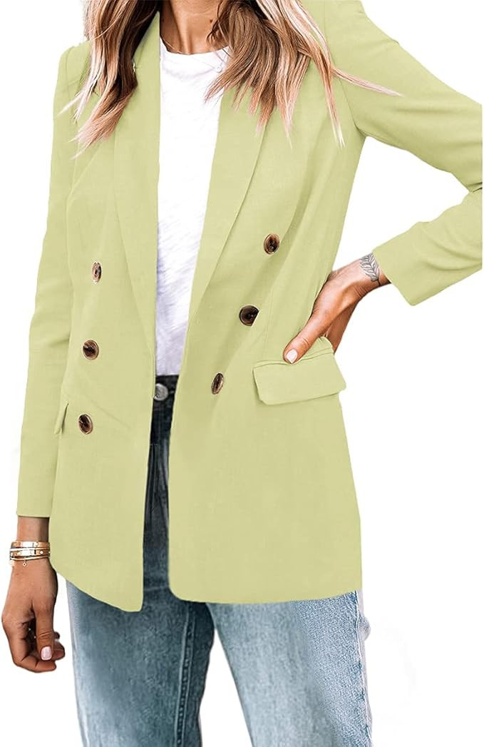 Cnkwei Womens Casual Lighweight Blazers Lapel Cut Collar Buttons Work Office Jacket | Amazon (US)