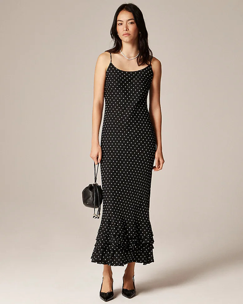 Ruffle-hem slip dress in dot print | J. Crew US