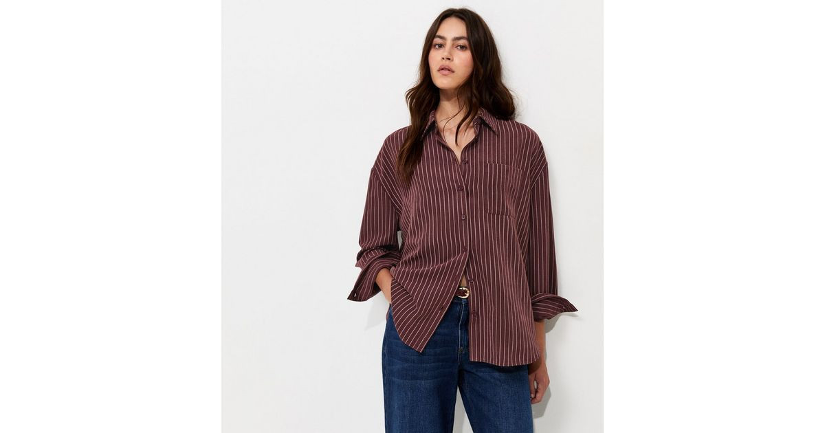 Women's Dark Burgundy Striped Oversized Shirt New Look | New Look (UK)