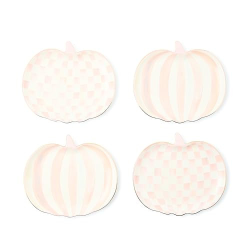 MACKENZIE-CHILDS Set of 4 Ceramic Dessert Plates, Decorative Dishes, Pumpkin, Pink-and-White Rosy Check | Amazon (US)