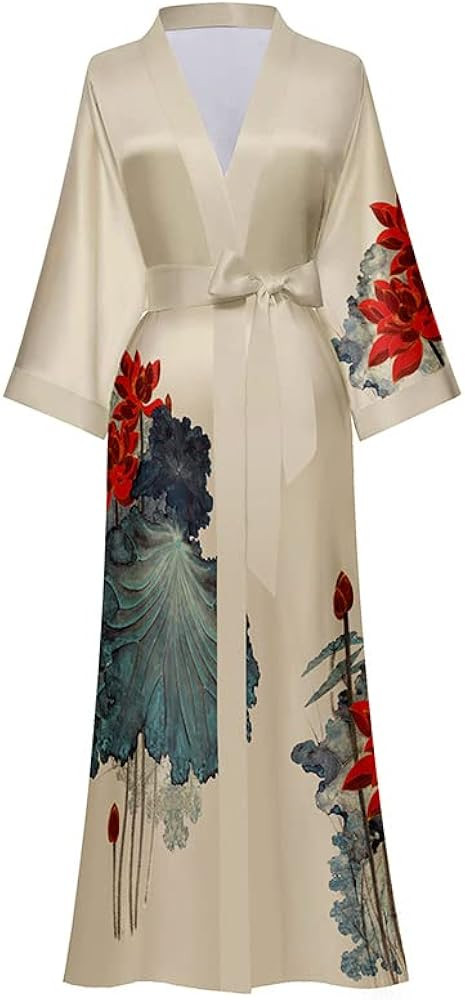 EORUBE Kimono Robes for Women Long Charmeuse Satin Floral Printed Silky Robe Sleepwear Wedding Ba... | Amazon (US)