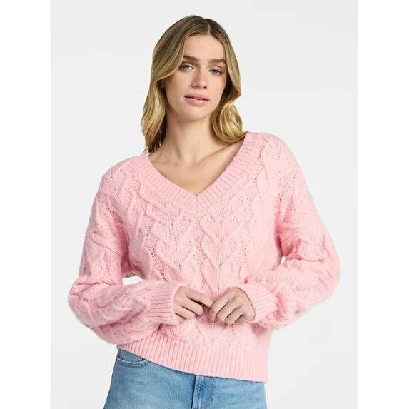 No Boundaries V-Neck Pullover Sweater, Midweight, Women's XXS-XXL | Walmart (US)