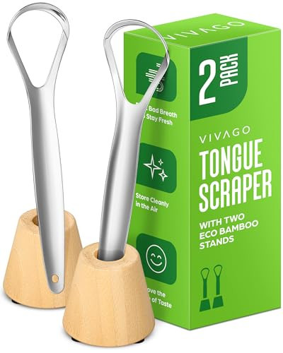 VIVAGO Tongue Scraper for Adults with Holder (2 Pack) - Metal Tongue Scraper for Tongue Cleaning and Reducing Bad Breath - Stainless Steel Tongue Scraper for Adults, Tongue Cleaner for Adults | Amazon (US)