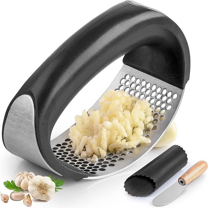 Zulay Stainless Steel Garlic Press Rocker Set - Premium Garlic Mincer With Silicone Peeler & Scra... | Amazon (US)