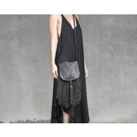 HEATHER FRINGE BAG  Black Leather Hip Bag  Side Tassles  Silk Lining  Travel Bag   Haus of Sparrow  Designer Monica Wallway | Etsy (US)