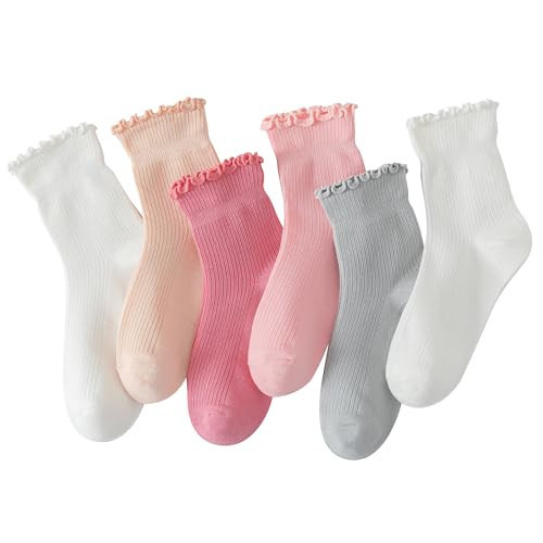 Hstyle Ruffle Socks for Women, 6 Pairs Mixed Color, Casual Cute Ankle Socks with Turn-Cuff, Size 5-9 | Amazon (US)