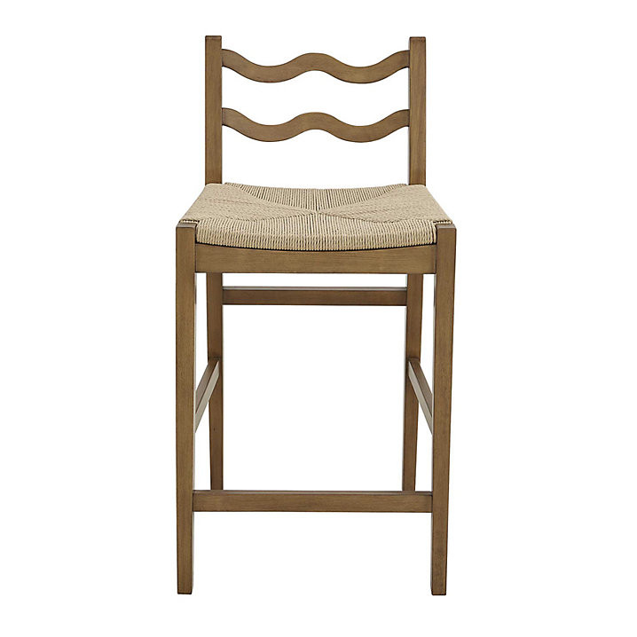 Winnifred Counter Stool with Scalloped Back & Handwoven Rush Seat in Washed Walnut | Ballard Designs, Inc.
