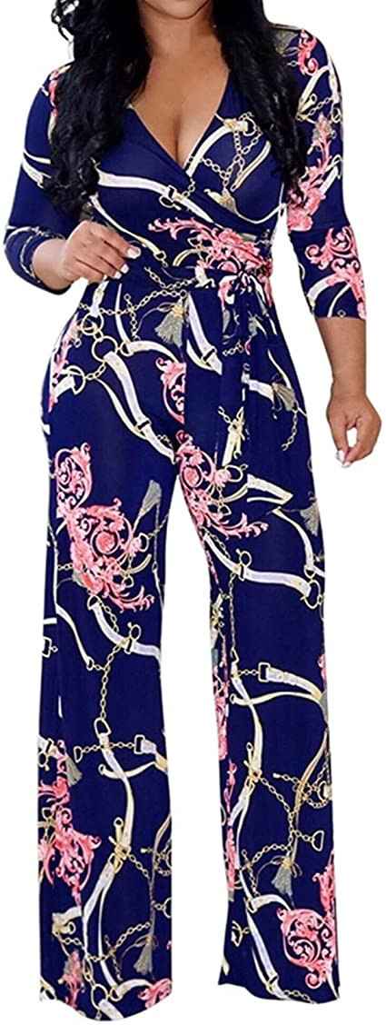 Lisa Colly Women Summer Floral Print Jumpsuit Casual Wide Leg Beach Jumpsuits Rompers | Amazon (US)