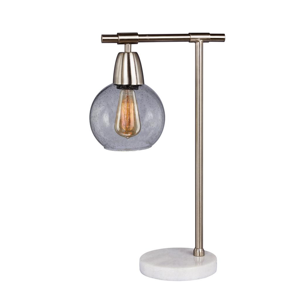 Fangio Lighting 18 in. Metal and Glass Table Lamp in Brushed Steel and Clear with Marble Base | The Home Depot
