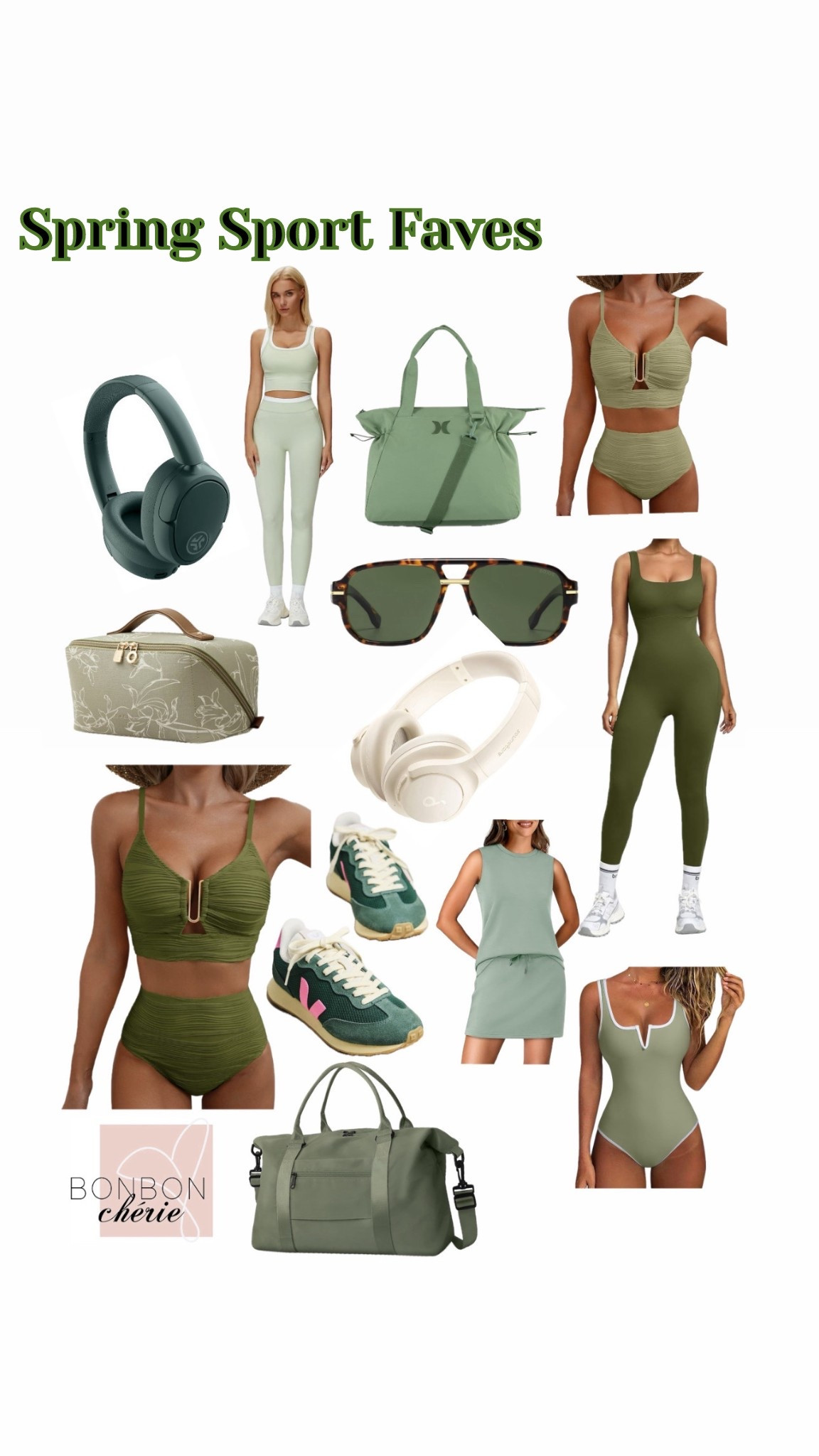 Spring Sport Beach Green Faves, bathing suits, bikini, gym outfit +bag, accessories. Vera sneakers, headphones 

#LTKSeasonal #LTKSwim #LTKWorkwear