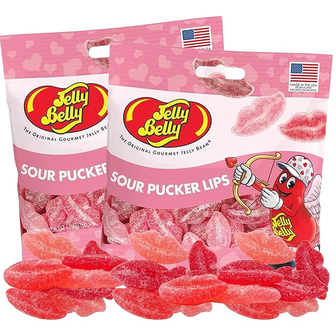 Sour Pucker Lips Valentines Day Gummies, Strawberry, Watermelon, and Cherry Flavored Pink and Red... | Amazon (US)
