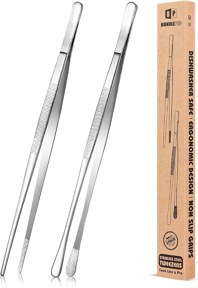 2 Pcs 10-Inch Kitchen Tweezers Fine Tweezer Tongs, Stainless Steel Professional Long Cooking Twee... | Amazon (US)