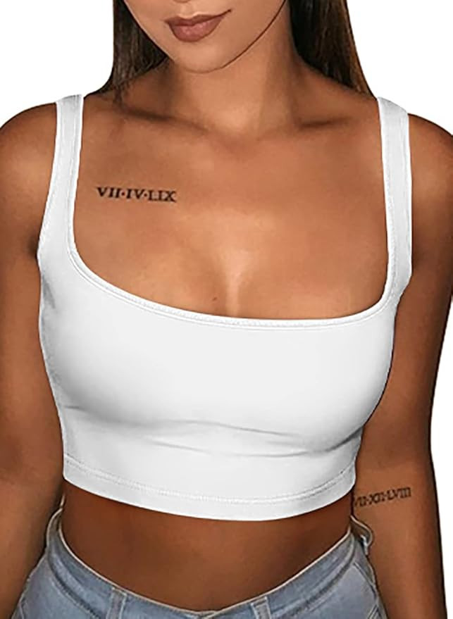 GOBLES Women's Sexy Summer Basic Solid Sleeveless Stretch Crop Tank Top | Amazon (US)