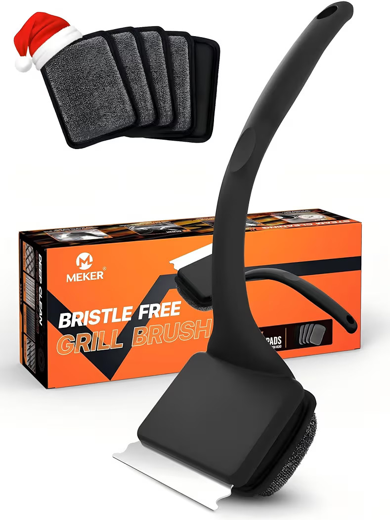 MEKER Grill Brush Bristle Free, Grill Cleaner Brush with 5 BBQ Replacement Head for Cast Iron, St... | Amazon (US)