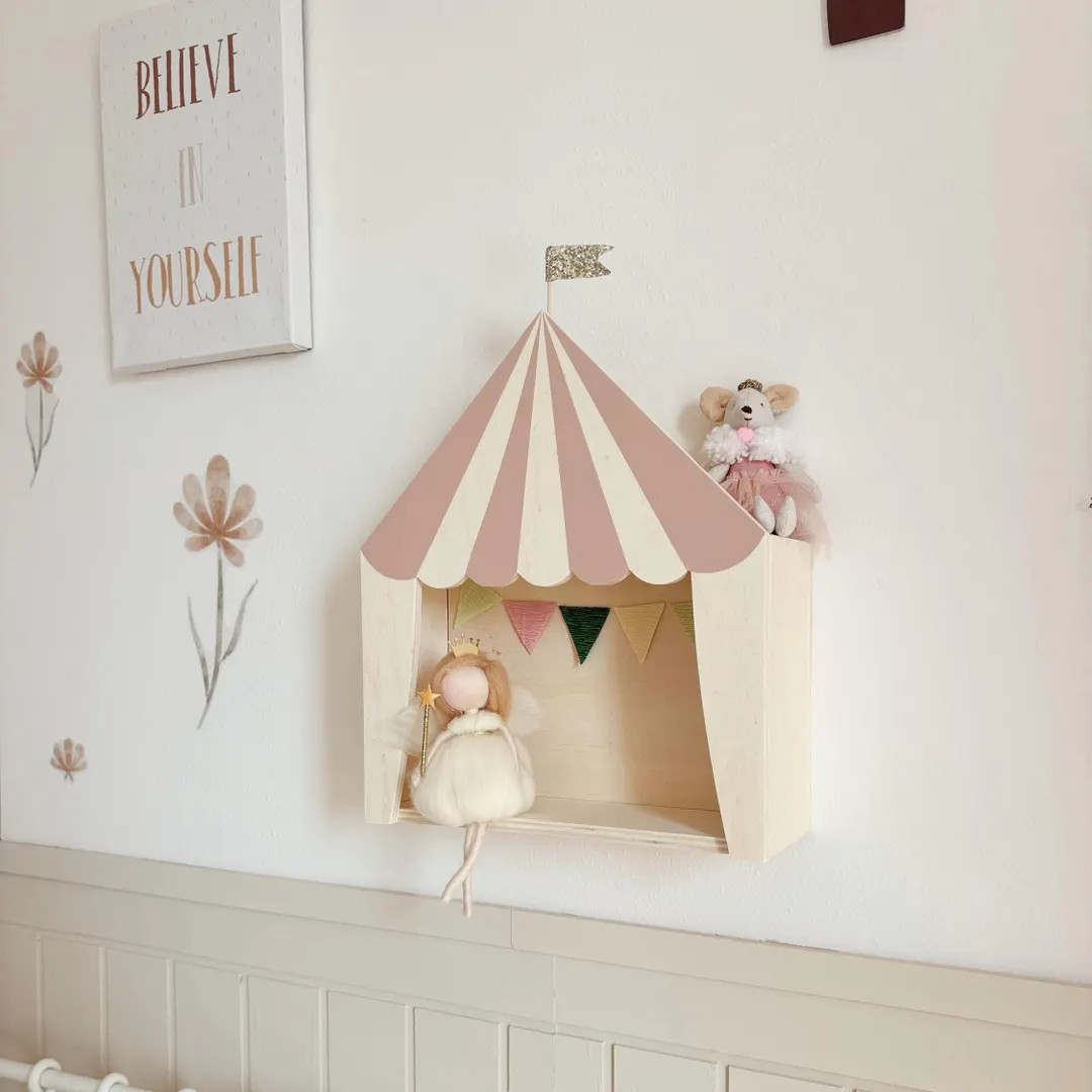 Vintage Pink Circus Shelf – Handmade Wooden Nursery Wall Decor for Baby Girl – Kids Room Stor... | Etsy (US)