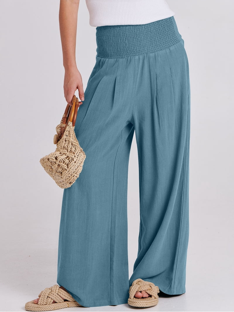 ANRABESS Linen Wide Leg Pants for Women Summer Boho High Waist Palazzo Pants Beach Lounge Casual ... | Walmart (US)