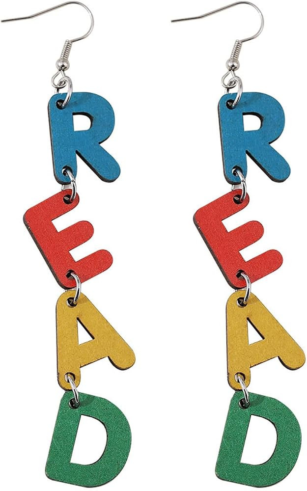 Personality Apple LOVE Pencil Books Dangle Drop Earrings Double Sided Wooden Teacher Student Earr... | Amazon (US)