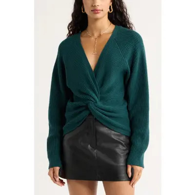 Open Edit Softluxe Twist Reversible Sweater in Black at Nordstrom, Size Small | Nordstrom