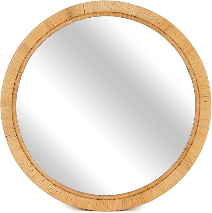 Rattan Wall Mirror - 20" Boho Round Bathroom Mirror Decorative Farmhouse Circle Mirror for Vanity... | Amazon (US)