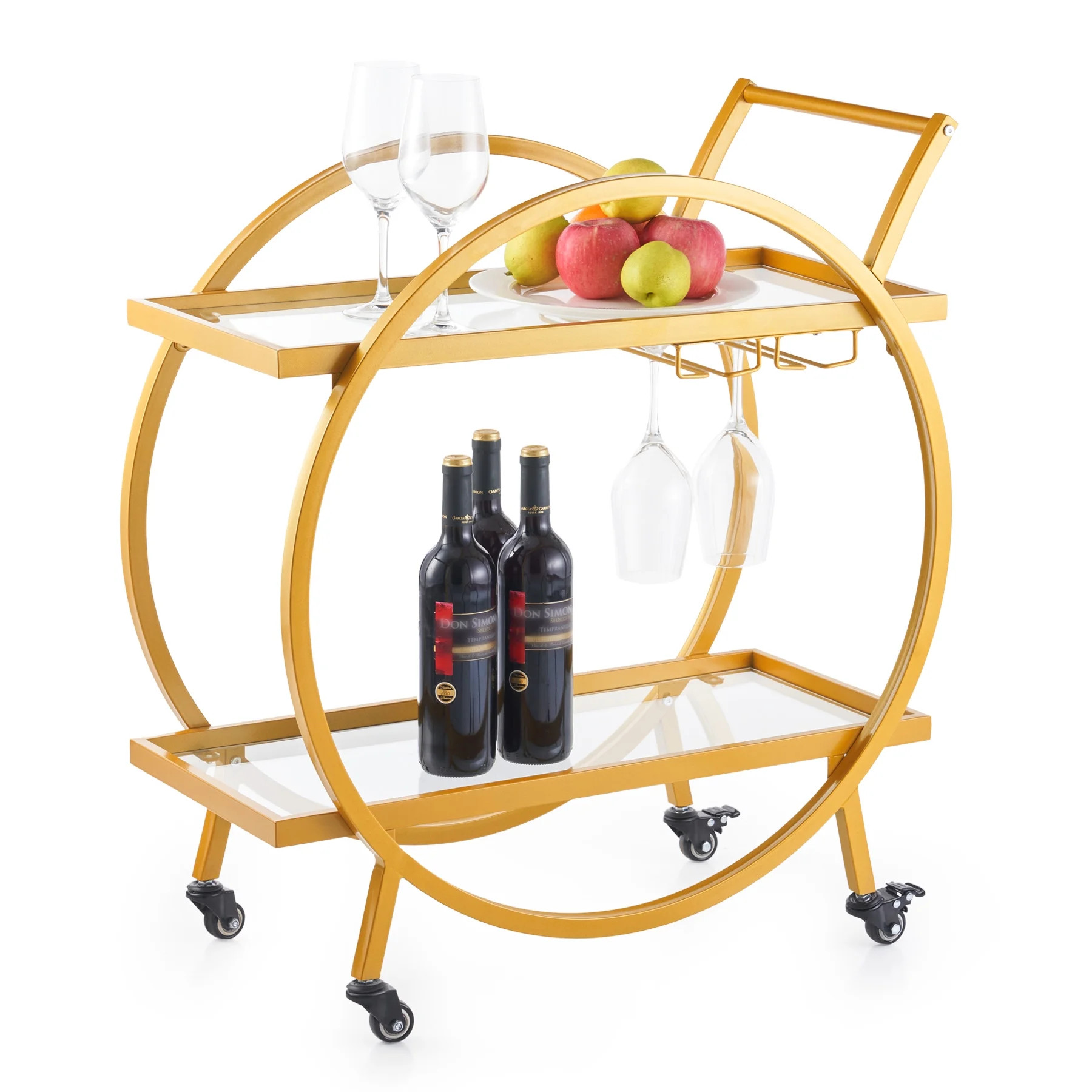 Bestco2 Tier Serving Trolley Coffee & Bar Cart with Locking & Wheels Metal Frame Gold - Walmart.c... | Walmart (US)