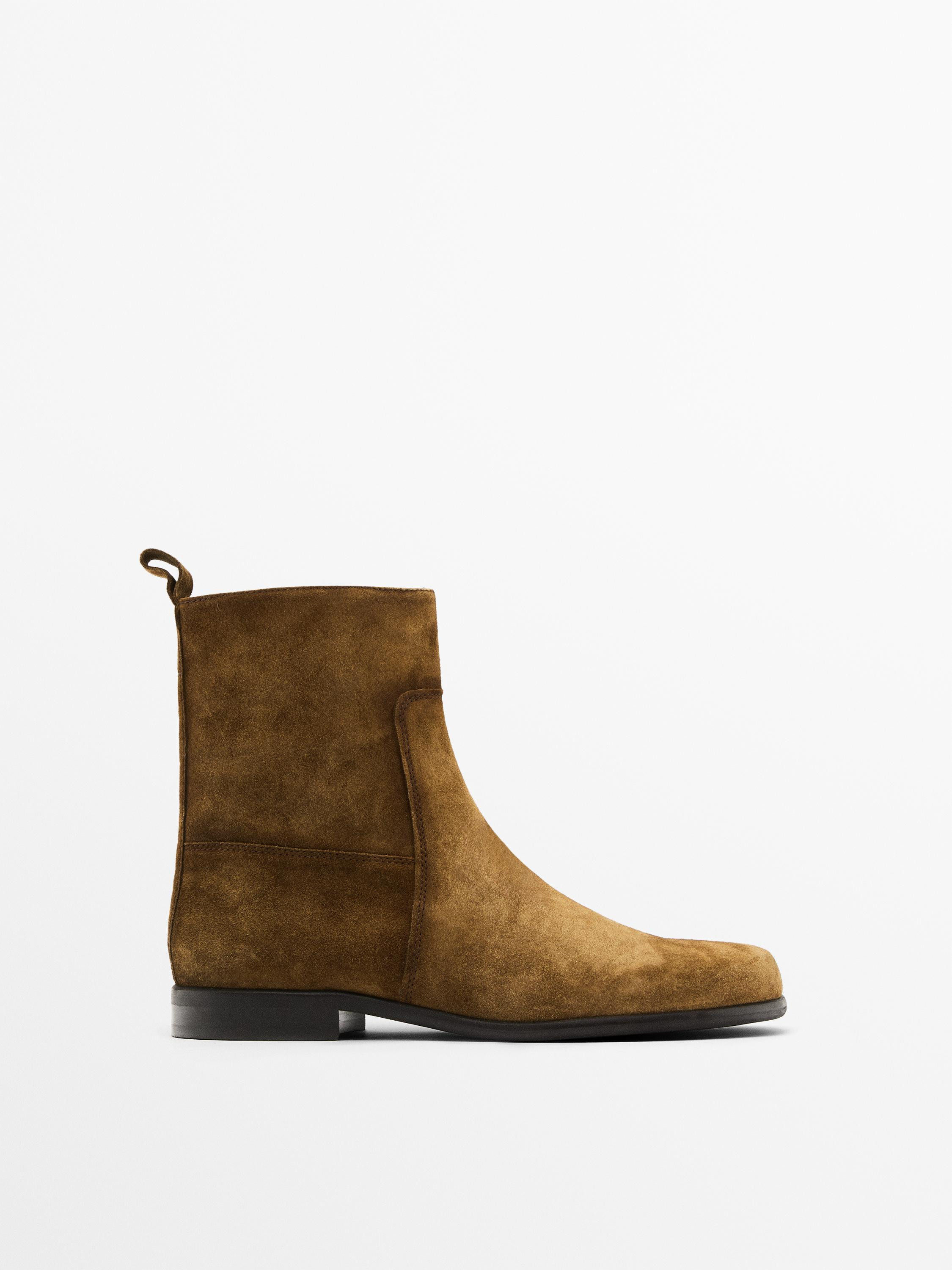 Brushed split leather ankle boots | Massimo Dutti US
