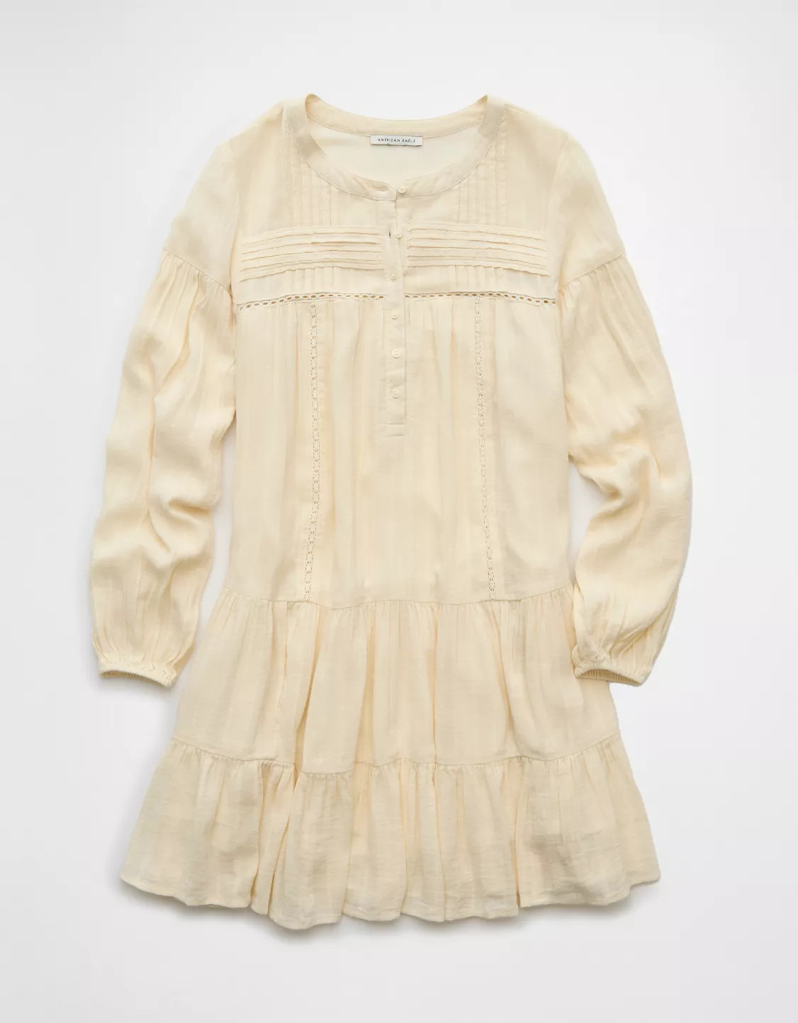 AE Long-Sleeve Tiered Flowy Shirt Dress | American Eagle Outfitters (US & CA)