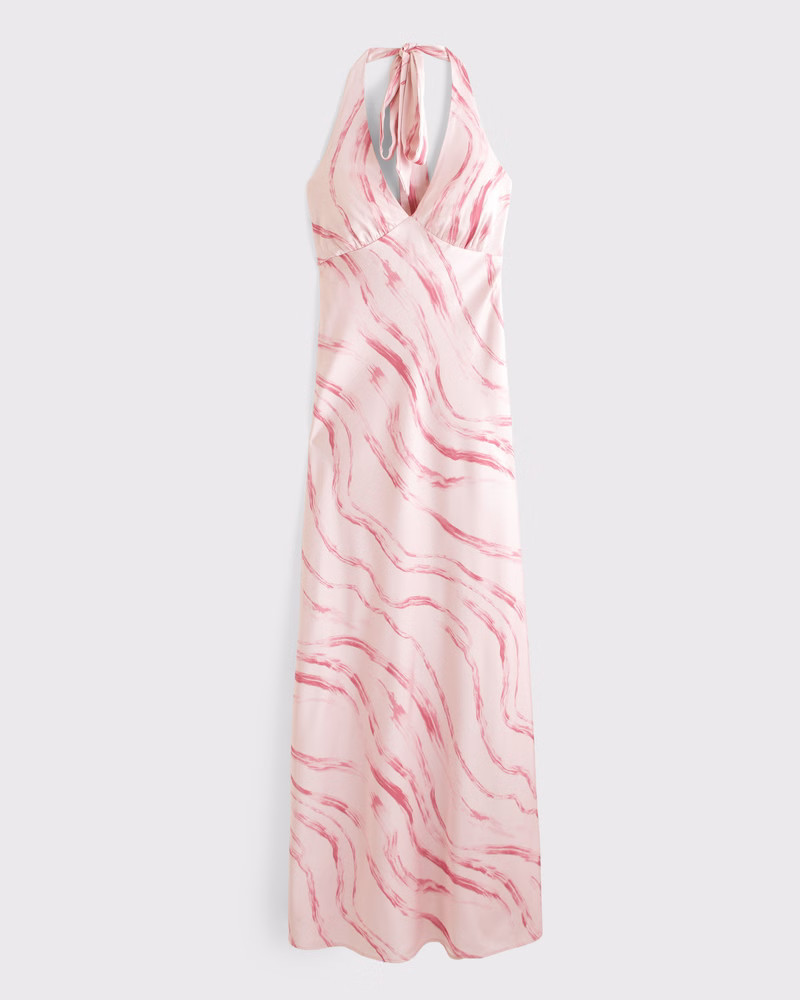 Abercrombie & Fitch Women's The A&F Julia Slip Halter Maxi Dress in Dusty Mauve Pattern - Size XXS | Abercrombie & Fitch (US)
