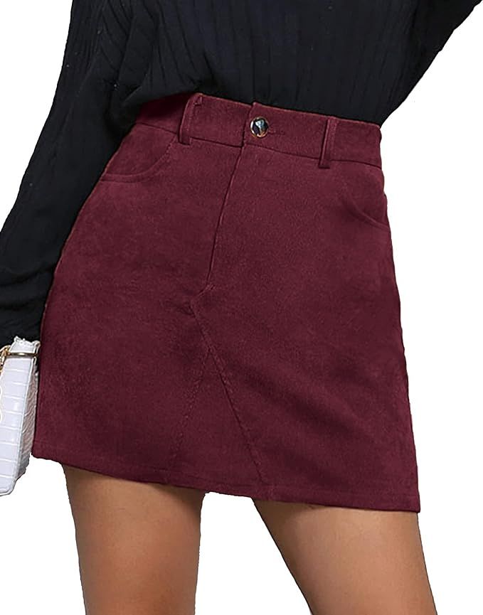 Milumia Women's Casual Button Front High Waist Corduroy Short Mini Skirt with Pockets | Amazon (US)