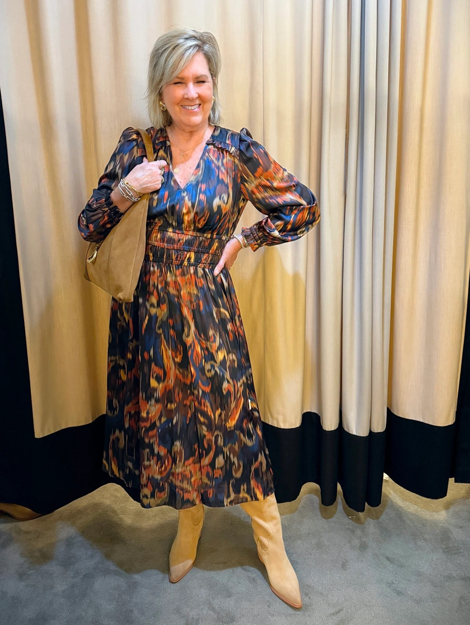 Julia Jordan Satin Midi Dress size 10 | Dolce Vita Suede Hobo Bag | Suede Knee High Boots | Nordstrom Anniversary Sale picks! 

#LTKStyleTip #LTKOver40 #LTKSaleAlert