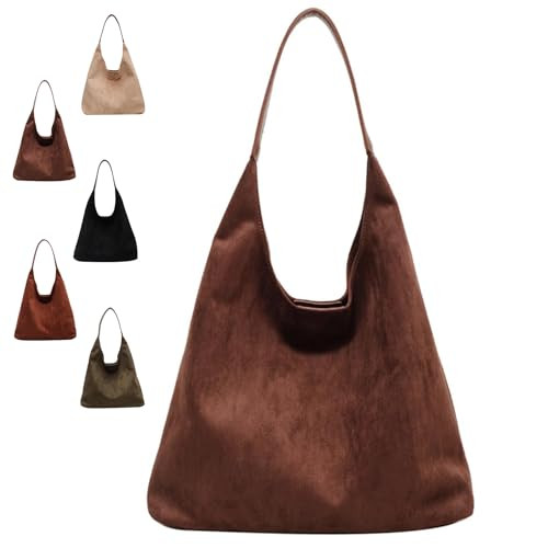 phyope Suede Hobo Bag Brown Suede Handbag for Women Retro Suede Slouchy Bag Hobo Handbag Suede Shoulder Bag (Coffee) | Amazon (US)